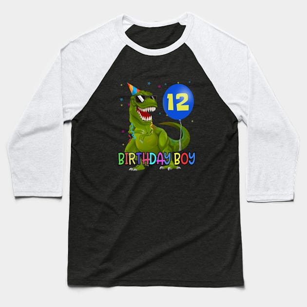 12 Yrs Boy Shirt T-Rex Dino Boy 12th birthday Party Baseball T-Shirt by ELFEINHALB